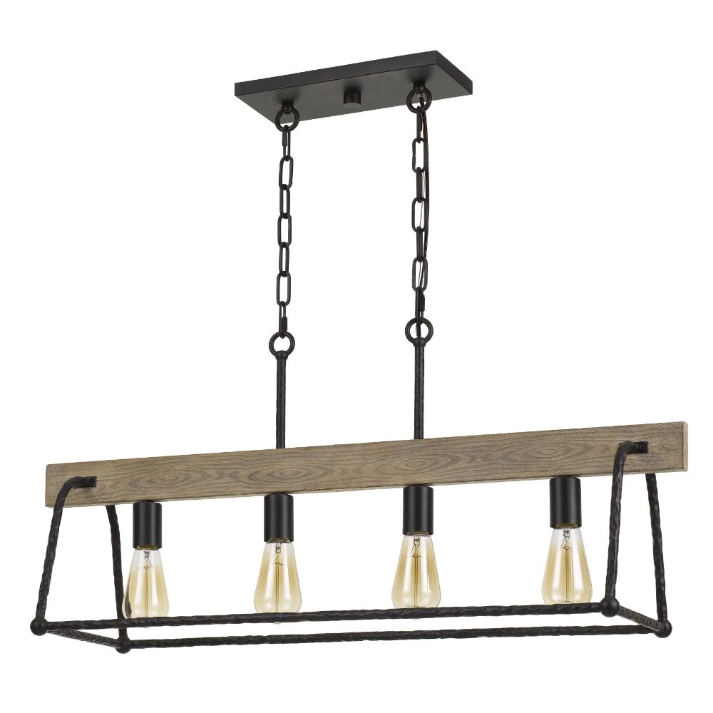 CAL Lighting FX-3712-4 Lockport Hang Forged  Metal/wood Island Chandelier (edison Bulbs Not Included)