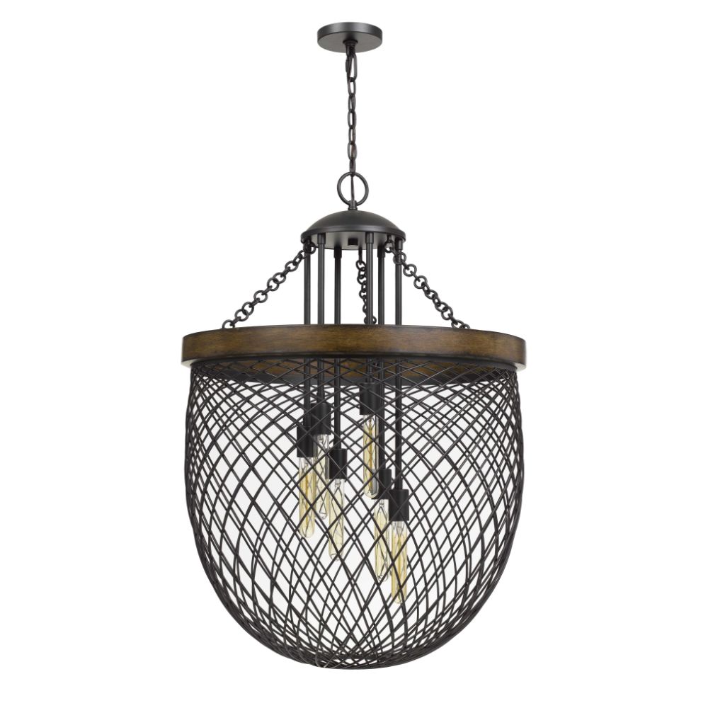CAL Lighting FX-3718-6 Marion Metal/wood Mesh Shade Chandelier (edison Bulbs Not Included)