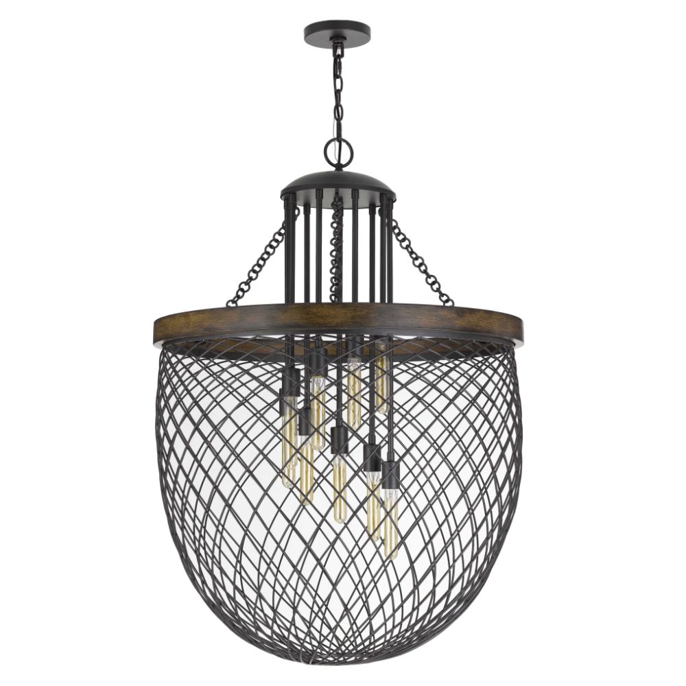 CAL Lighting FX-3718-9 Marion Metal/wood Mesh Shade Chandelier (edison Bulbs Not Included)