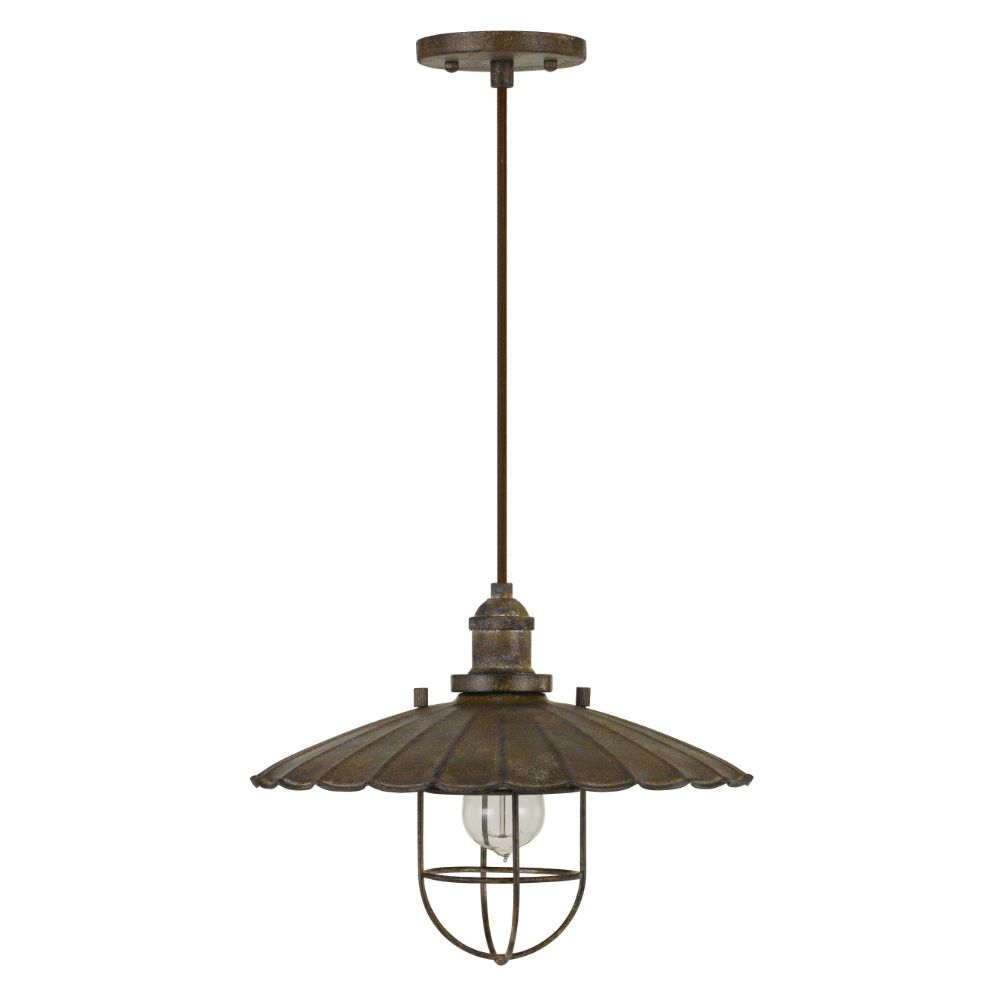 CAL Lighting FX-3725-1P Olive Old Industrial Metal Pendant With Glass Shield (edison Bulb Not Included)