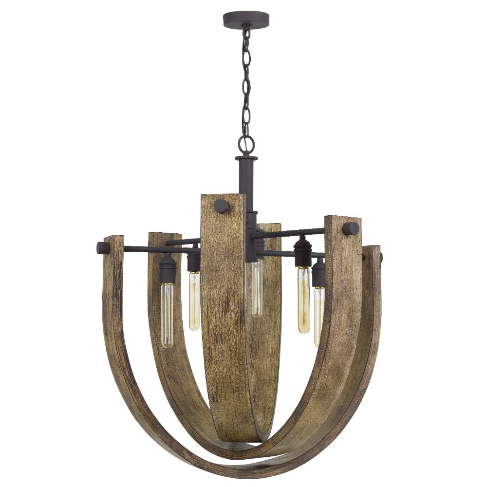 Cal Lighting FX-3729-6 33.5" Height Padova Metal and Wood Chandelier in Light Oak/Iron