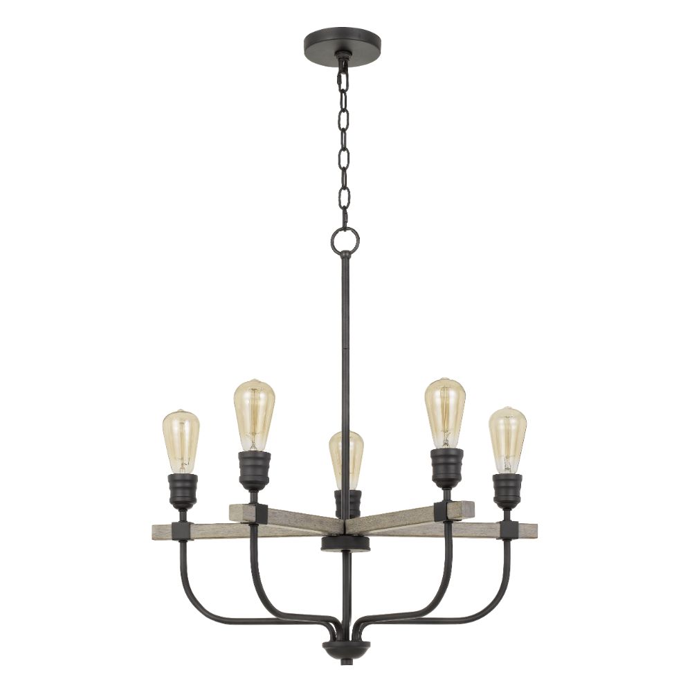 Cal Lighting FX-3734-5 29.5" Height Sion Metal Chandelier in Natural Wood