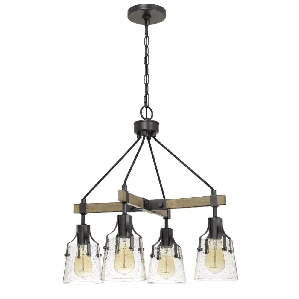Cal Lighting FX-3735-4 22" Height Aosta Metal Chandelier in Wood and Iron
