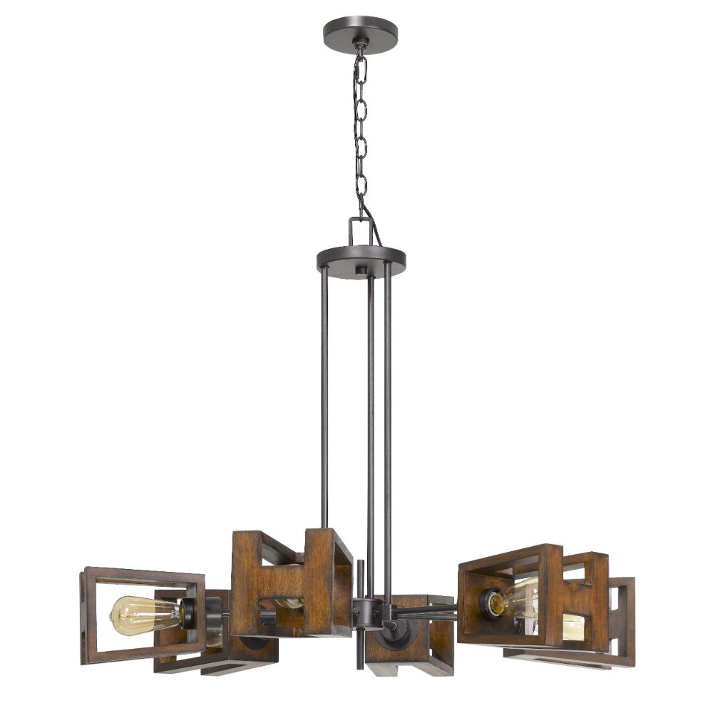 Cal Lighting FX-3739-6 29" Height Biel Metal and Wood Chandelier in Wood and Iron