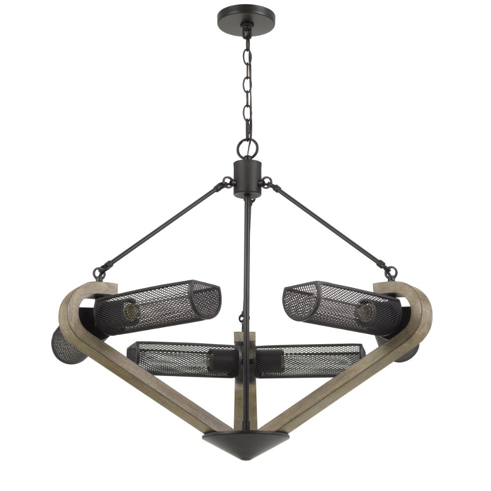 Cal Lighting FX-3740-6 28" Height Baden Metal and Wood Chandelier in Wood and Iron