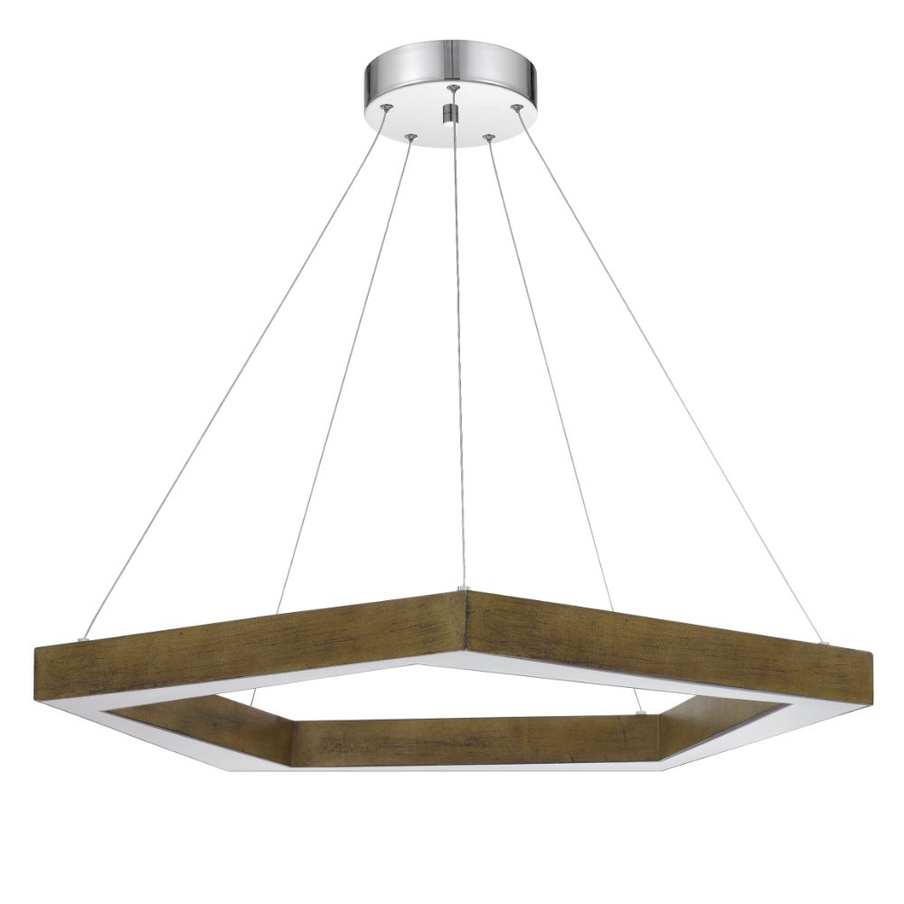 CAL Lighting FX-3745-38 Metz dimmable Integrated LED polygon pine wood pendant fixture. 38W, 3000 lumen, 3000K in Pine