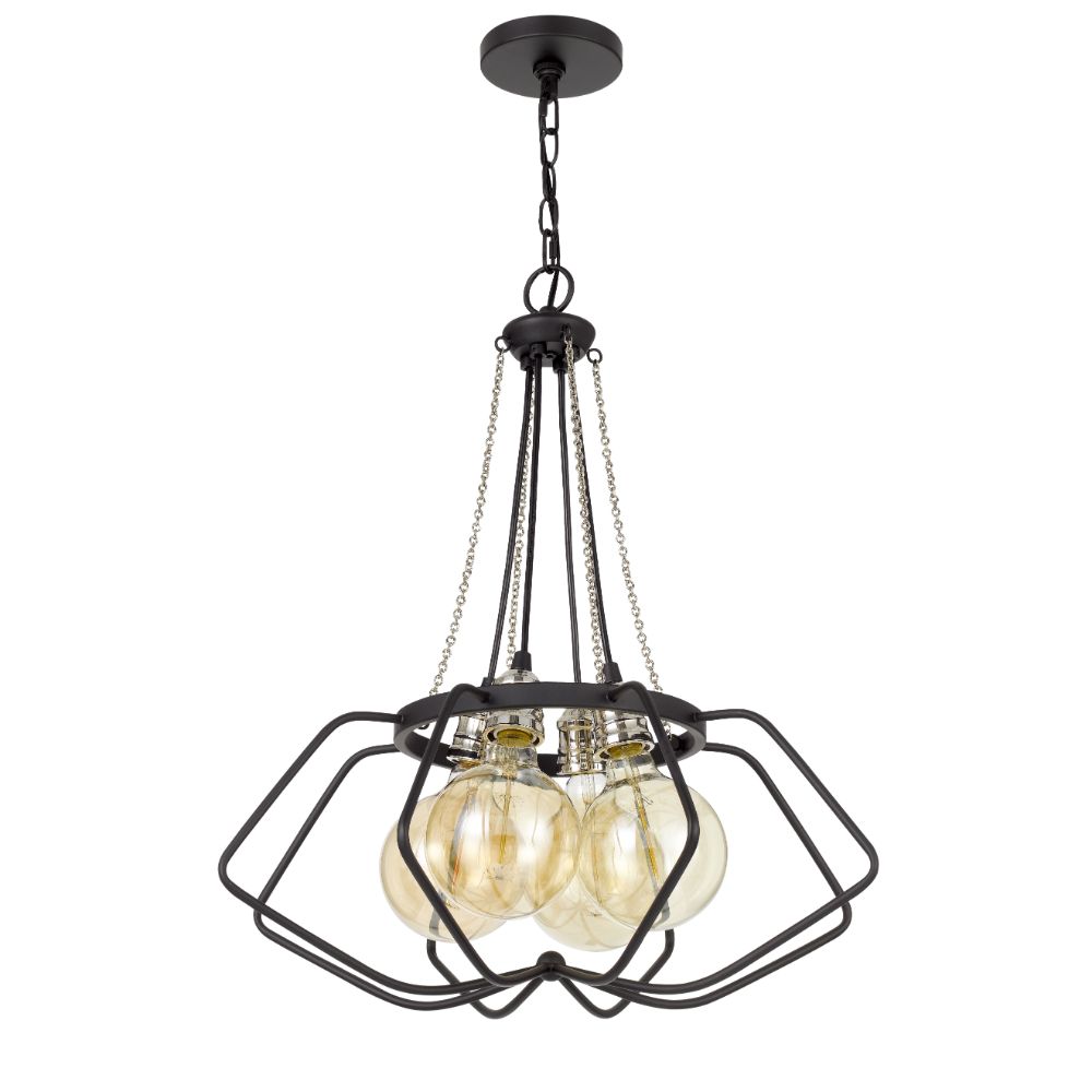CAL Lighting FX-3750-4 60W x 4 Ladue metal chandelier (Edison bulbs shown ARE included) in Black/Chrome
