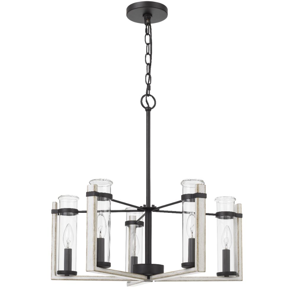 CAL Lighting FX-3751-5 60Wx  5 Olivette metal chandelier with glass shade in White Washed