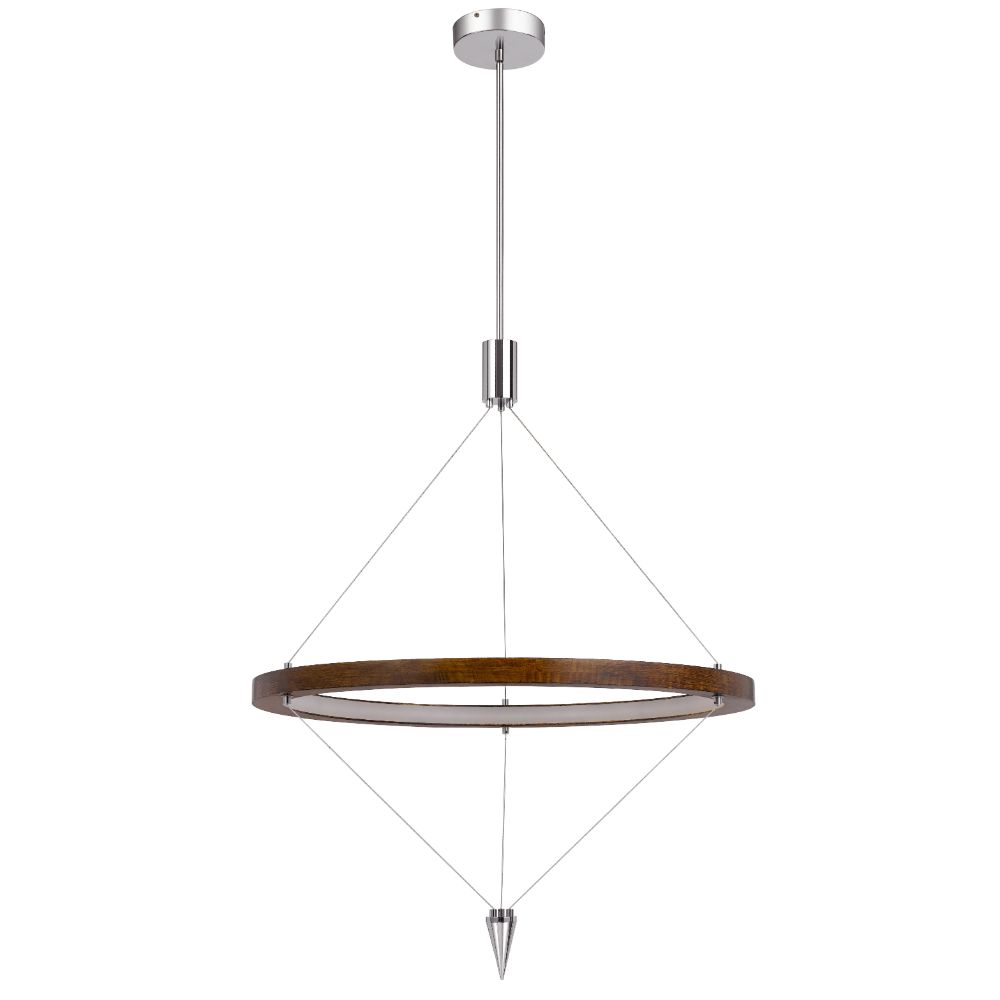 CAL Lighting FX-3752-24 Viterbo integrated dimmable LED pine wood pendant fixture with suspended steel braided wire. 24W, 1920 lumen, 3000K in Pine