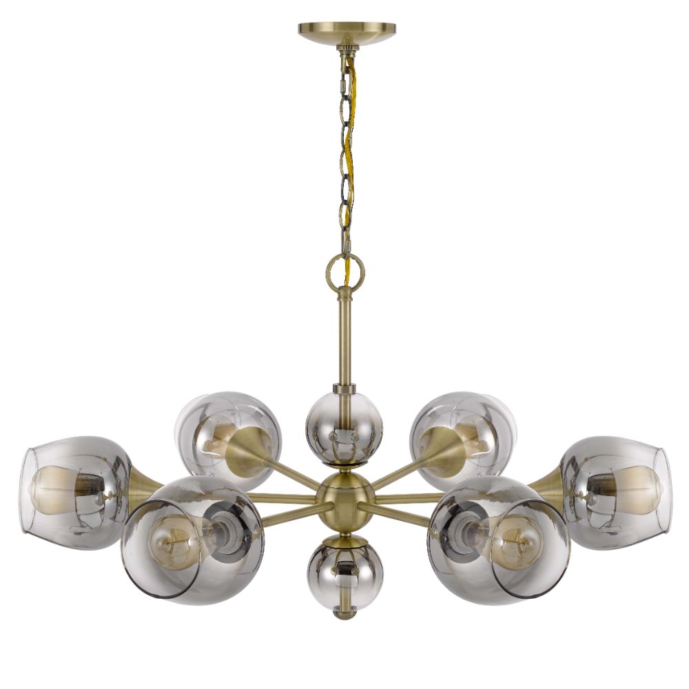 Cal Lighting FX-3757-6 Pendleton Antique Brass Metal Chandelier with Smoked Glass Shades in Antique Brass