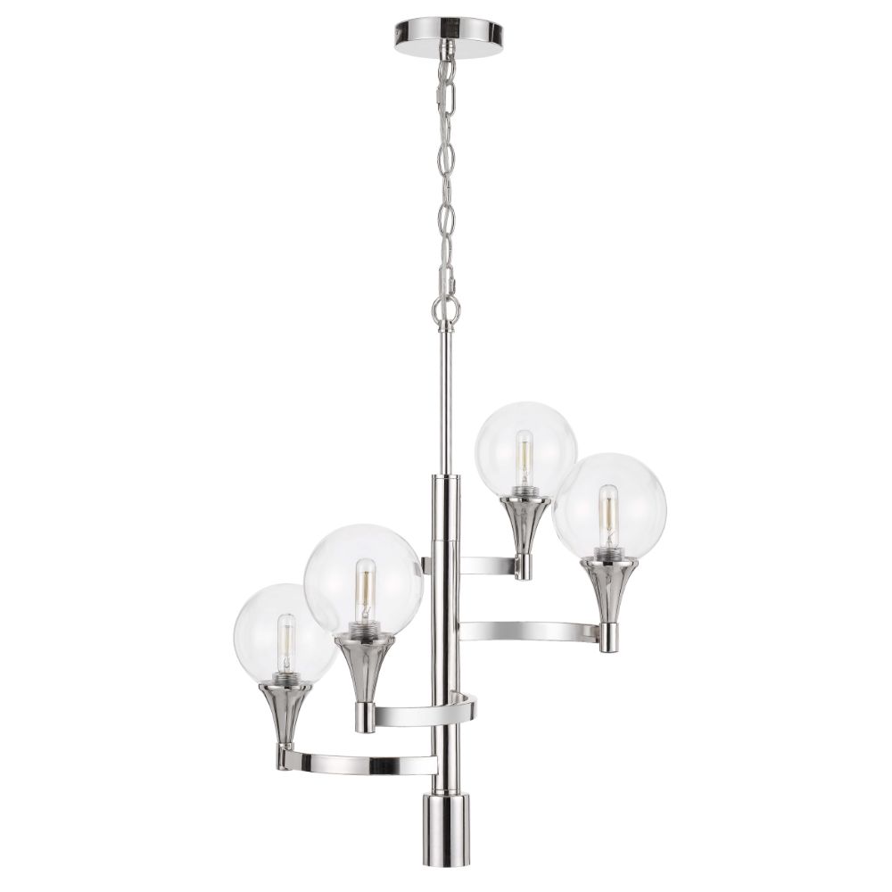 Cal Lighting FX-3759-4 Milbank Chrome Metal Chandelier with Clear Round Glass Shades in Chrome
