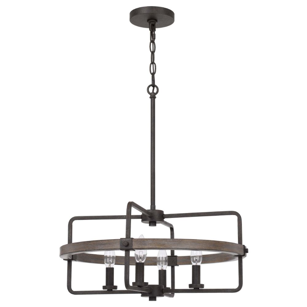 Cal Lighting FX-3765-4 Rawlins Blacksmith Metal Chandelier with Wood Accents in Black Smith