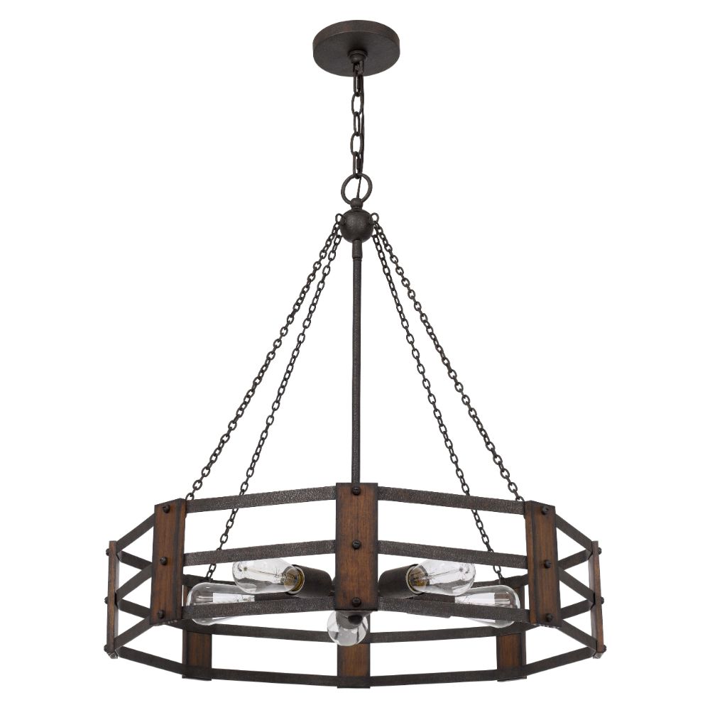 Cal Lighting FX-3766-5 Provo Metal Chandelier with Oak and Iron Finish in Oak/Iron