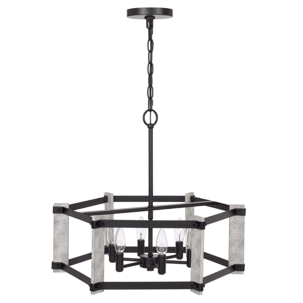 Cal Lighting FX-3767-6 Rutland Fossil and Black Finish Hammered Metal Chandelier in Fossil/Black