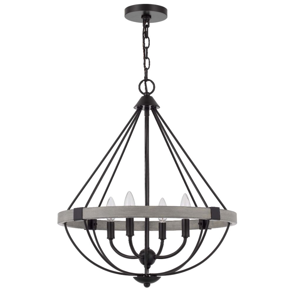 Cal Lighting FX-3770-4 Somersworth Whitewash and Black Metal Chandelier in White Washed/Black