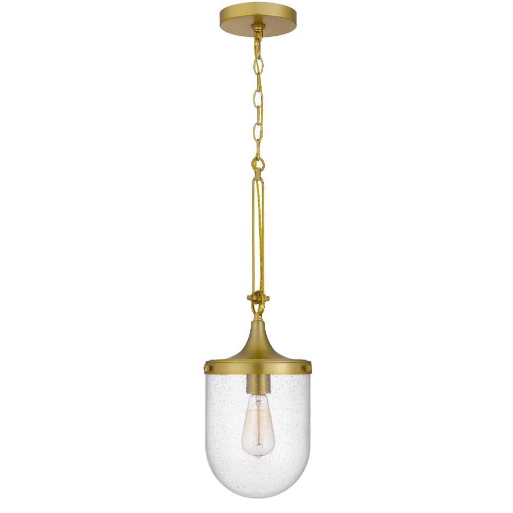 Cal Lighting FX-3785-1 60w Ithaca Bubbled Glass Pendant Fixture  in Antique Brass