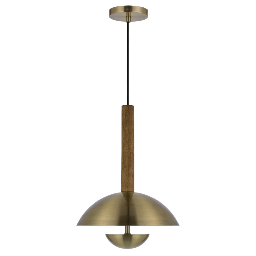 Cal Lighting FX-3801-1 Lakeland 15W intergrated dimmable LED metal / rubber wood pendant light with half domed metal shade
