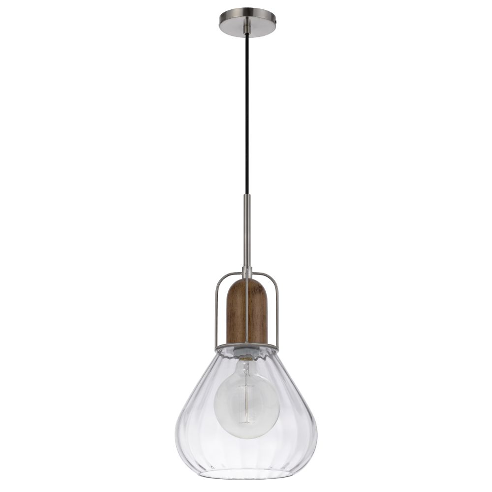 Cal Lighting FX-3803-1 60W Rochelle metal / rubber wood mini glass pendant 