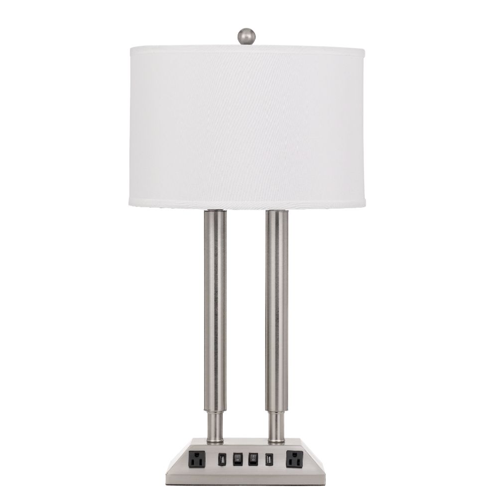 CAL Lighting LA-2004DK-3R-BS 60w X 2 Metal Desk Lamp With 2 Usb And 2 Power Outlets, On Off Rocker Base Switch