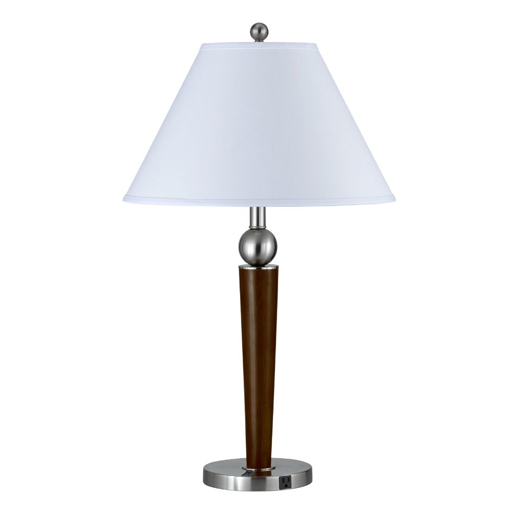 Cal Lighting LA-8005NS-2RBS Brushed Steel / Wood Hotel 2 Light Table Lamps