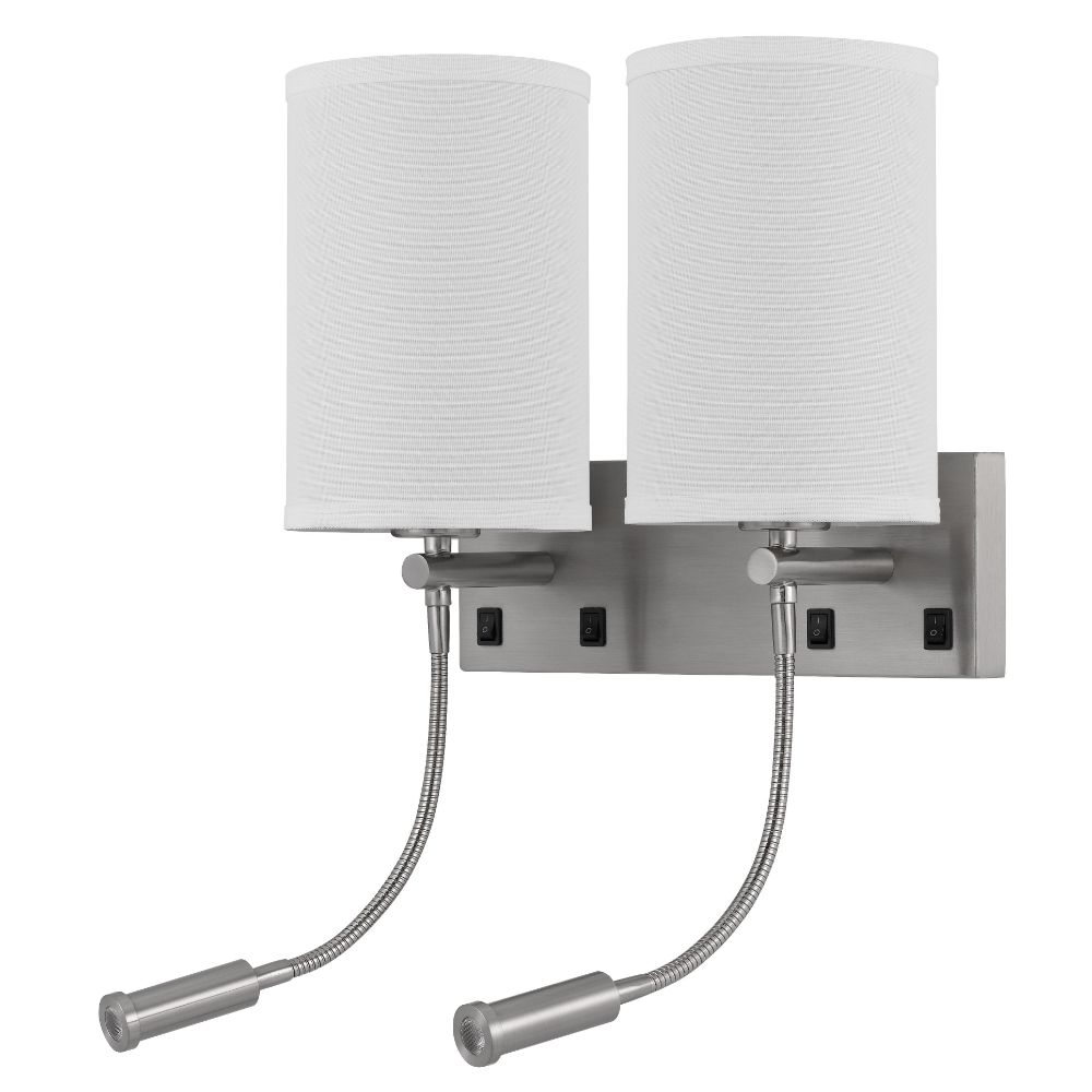 Cal Lighting LA-8045W2L-1 60w X 2 Lakewood Wall Lamp With Two 1w Intergrated Led Reading Lamps in Brushed Steel