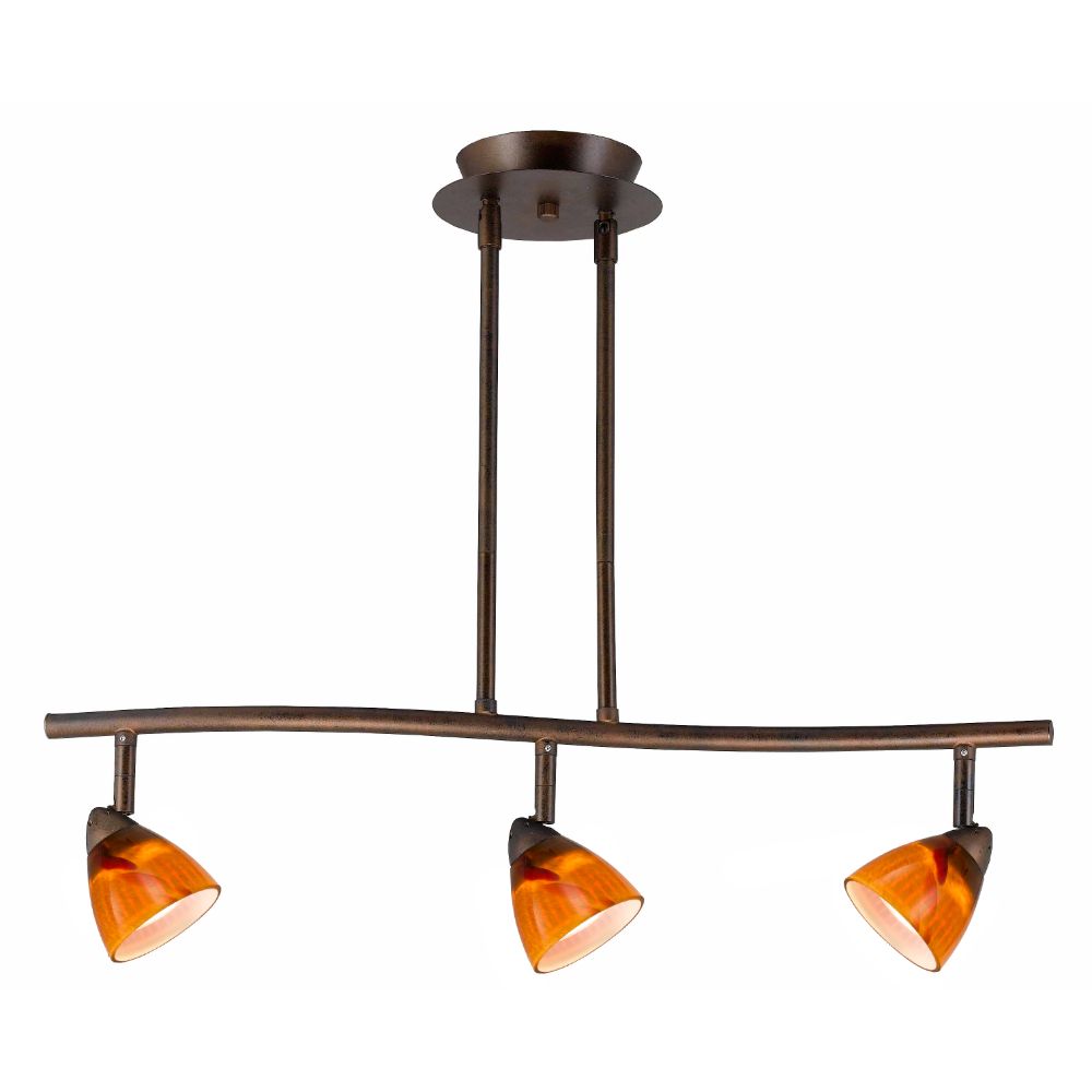 Cal Lighting SL-954-3-RU/AMS Rust 3 Light Island / Billiard Fixture with Amber Spot Shade from the Serpentine Lights Collection