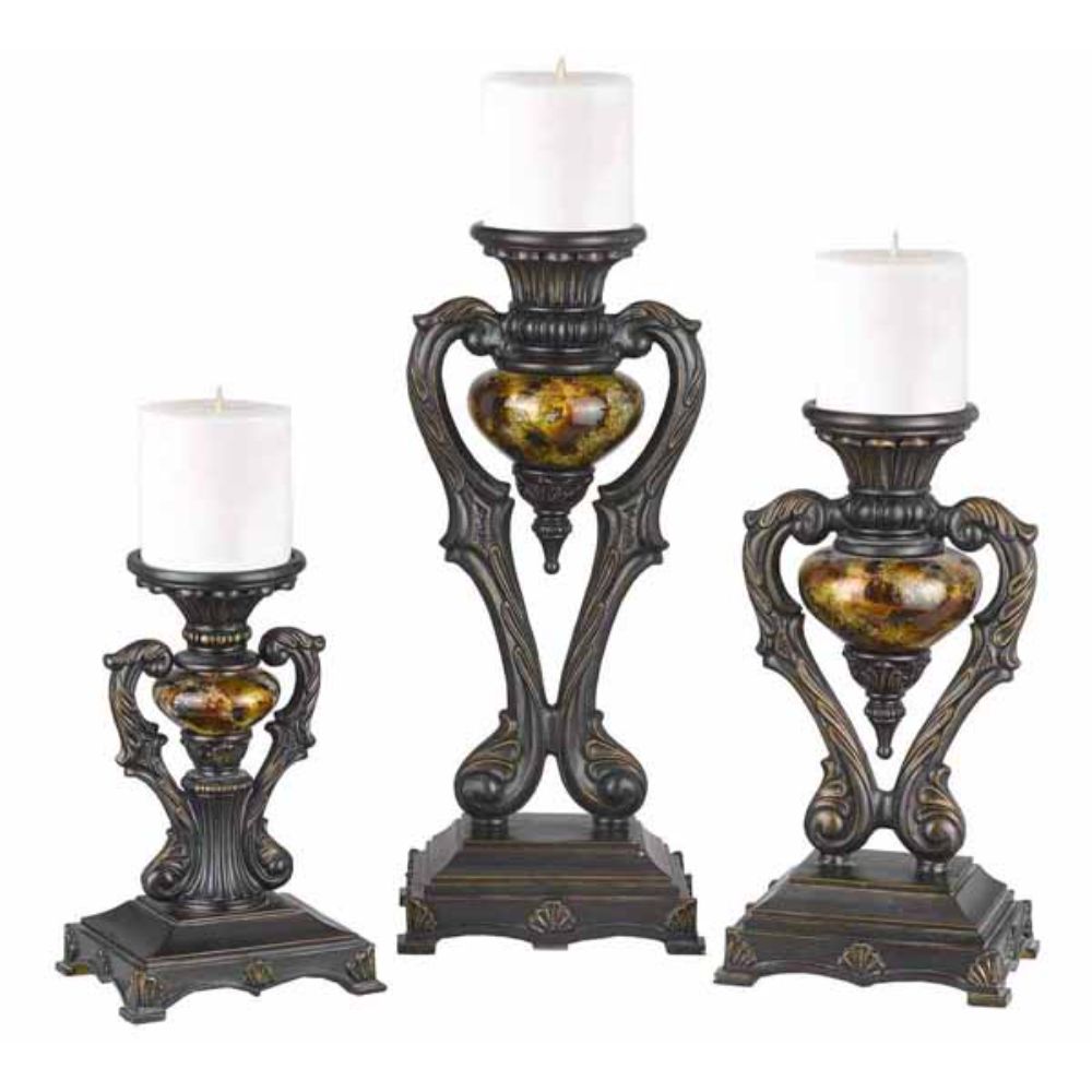 Cal Lighting Ta-587/3C Traditional Resin Candle Holder W/Reverse Painted Glass