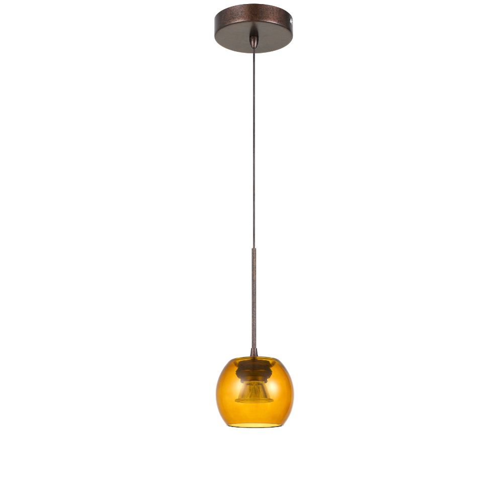 CAL Lighting UP-1121 Ithaca 3000k, 8w, 700 Lumen, 90 Cri Dimmable Led Glass Mini Pendant With Amber Glass