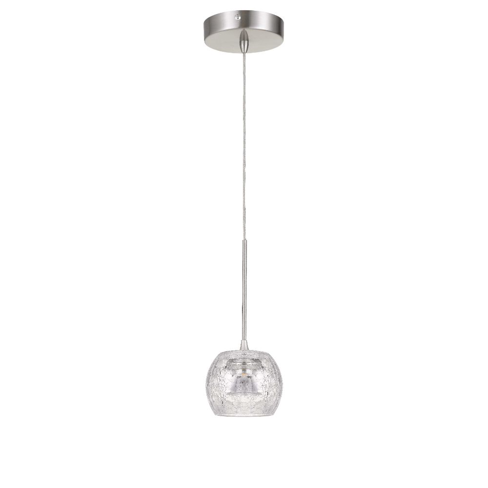 CAL Lighting UP-1122 Ithaca 3000k, 8w, 700 Lumen, 90 Cri Dimmable Led Glass Mini Pendant With Clear Crackle Glass