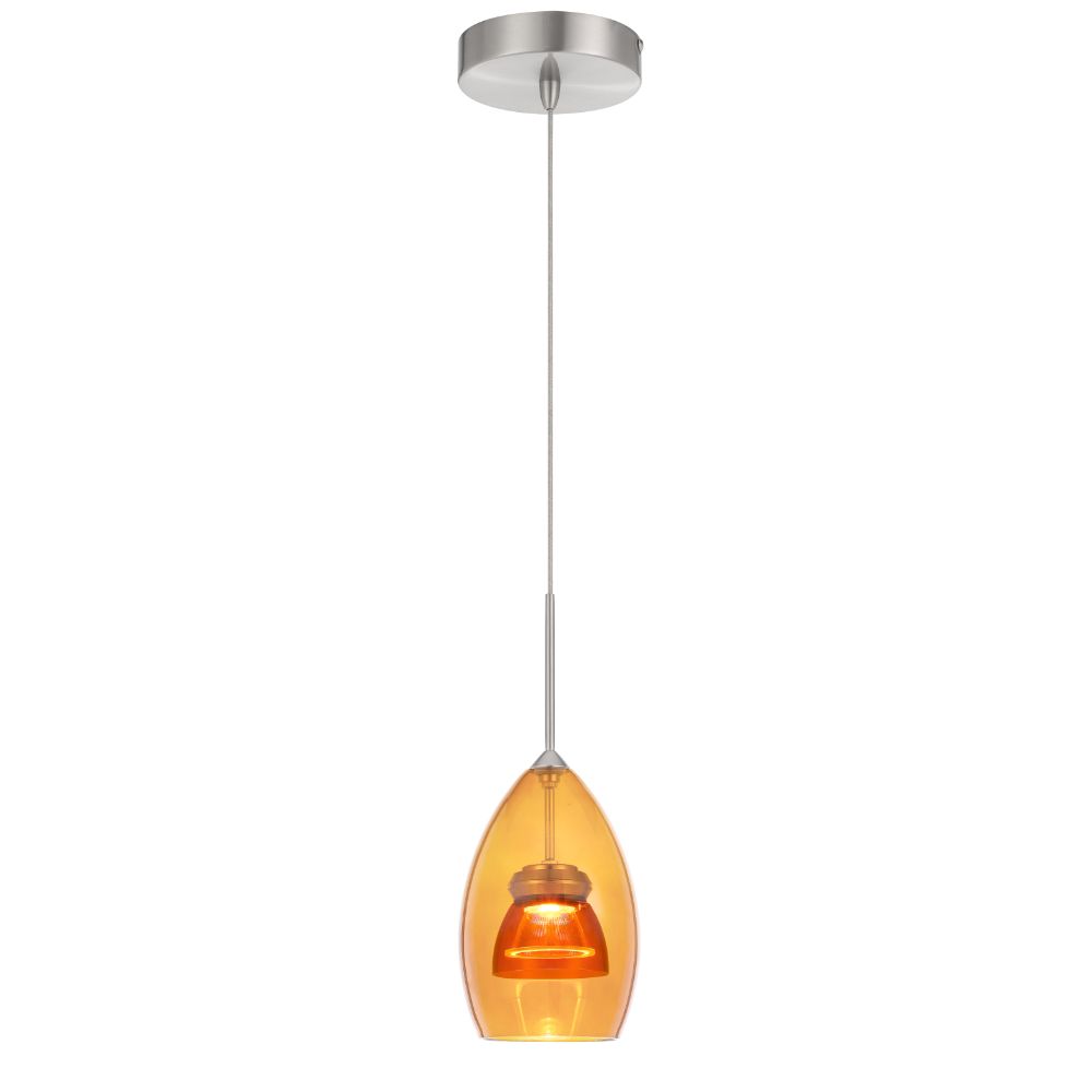 CAL Lighting UP-128-AM-AMBCL Integrated dimmable LED double glass mini pendant light. 6W, 450 lumen, 3000K in Amber/Yellow