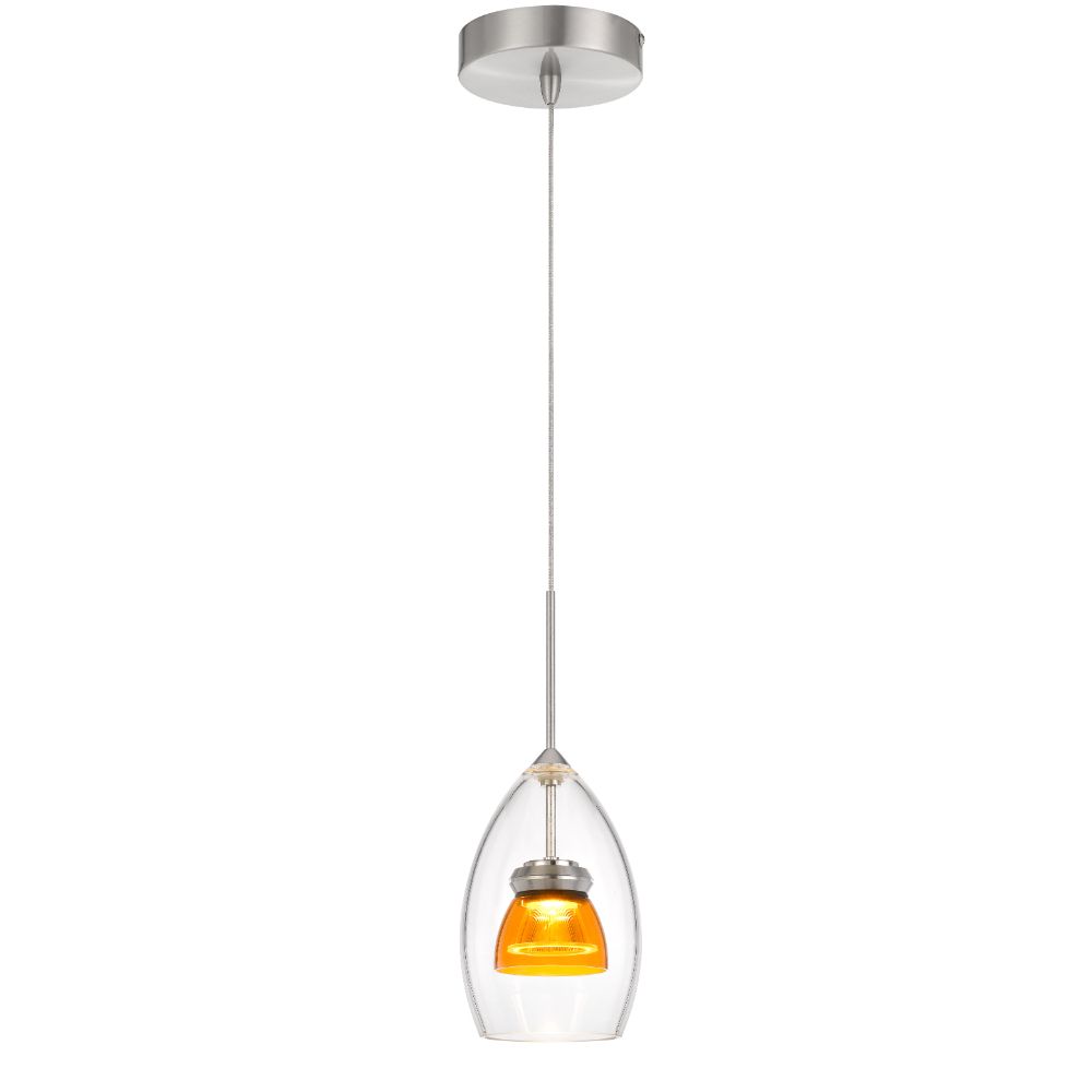CAL Lighting UP-128-CL-AMBCL Integrated dimmable LED double glass mini pendant light. 6W, 450 lumen, 3000K in Clear Yellow