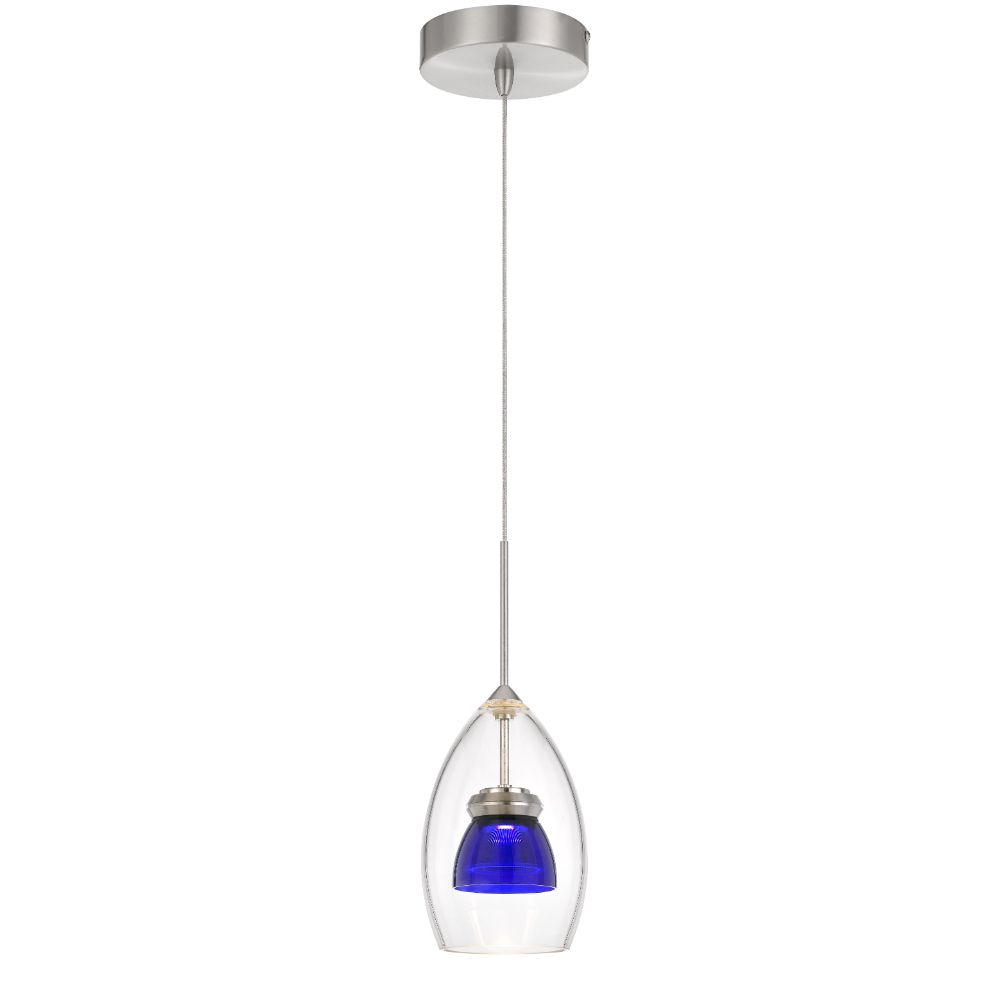 CAL Lighting UP-128-CL-BLUCL Integrated dimmable LED double glass mini pendant light. 6W, 450 lumen, 3000K in Clear Blue