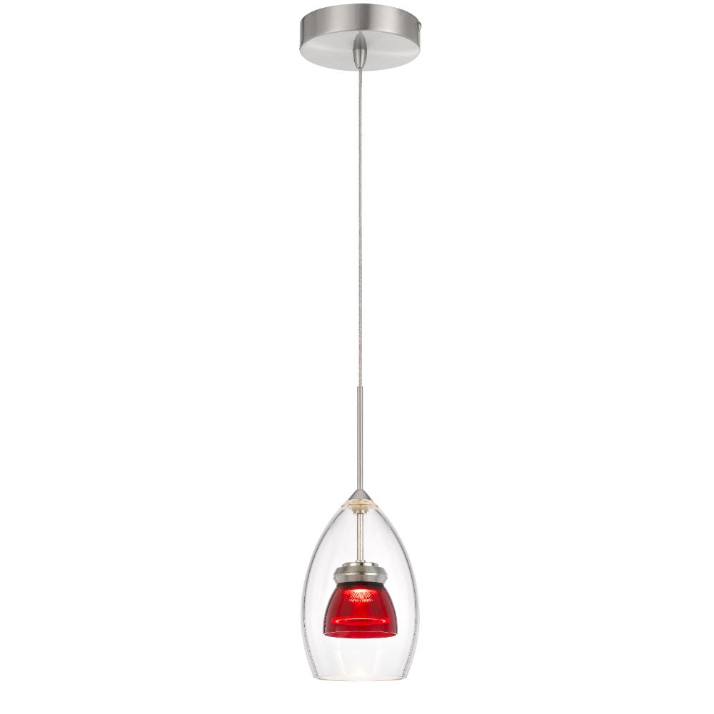 CAL Lighting UP-128-CL-REDCL Integrated dimmable LED double glass mini pendant light. 6W, 450 lumen, 3000K in Red Clear