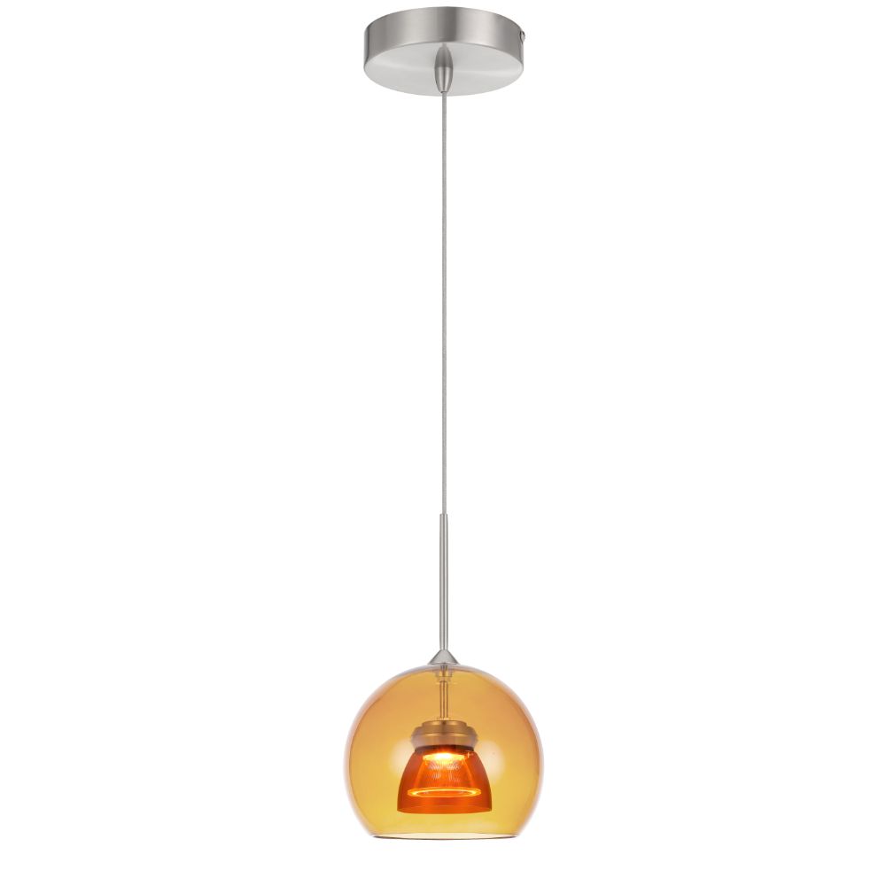 CAL Lighting UP-335-AM-AMBCL Integrated dimmable LED double glass mini pendant light. 6W, 450 lumen, 3000K in Amber/Yellow
