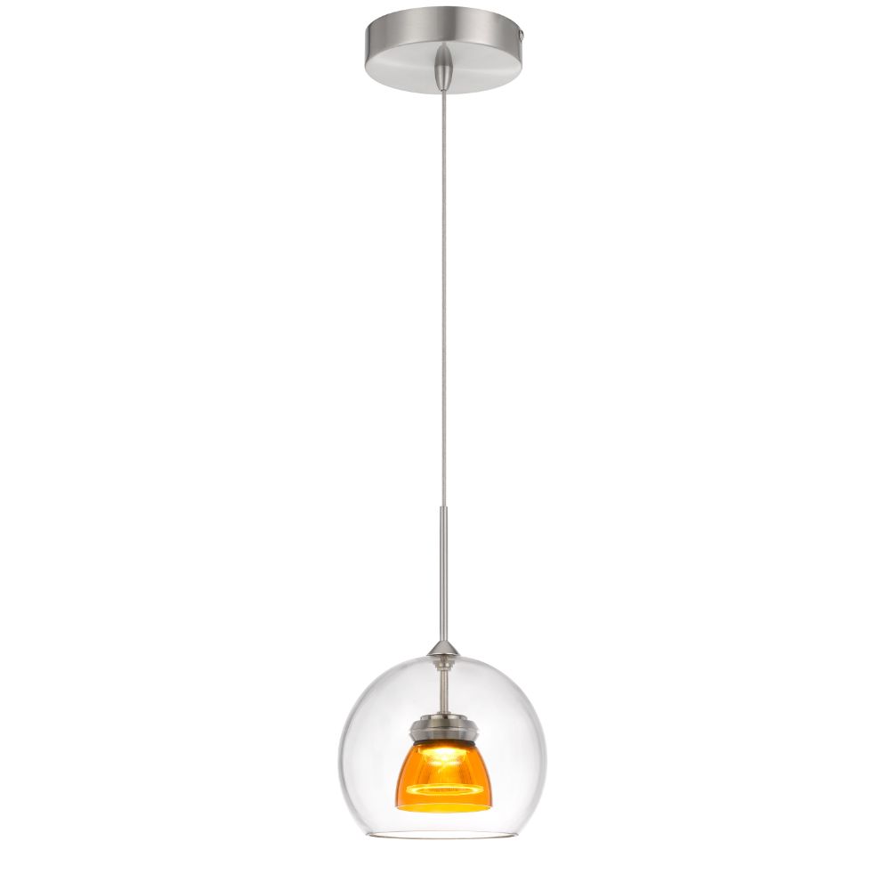 CAL Lighting UP-335-CL-AMBCL Integrated dimmable LED double glass mini pendant light. 6W, 450 lumen, 3000K in Clear Yellow