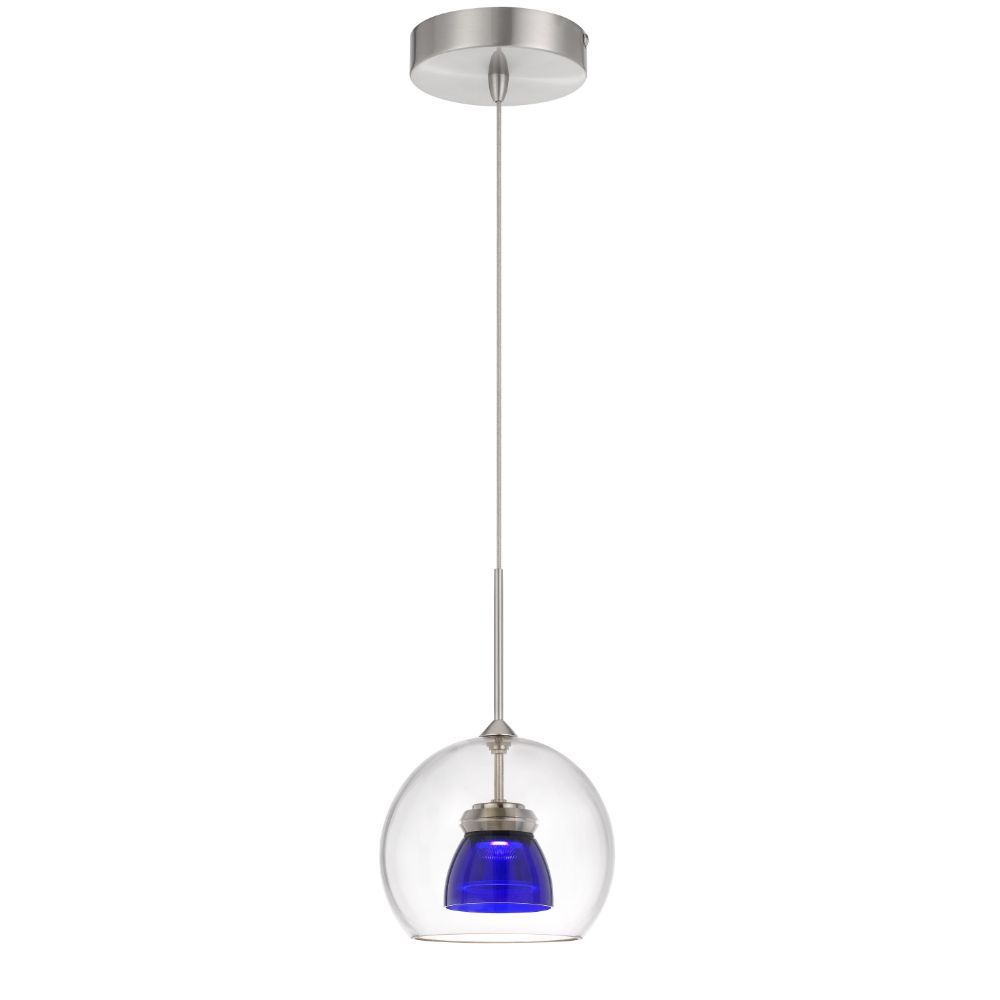 CAL Lighting UP-335-CL-BLUCL Integrated dimmable LED double glass mini pendant light. 6W, 450 lumen, 3000K in Clear Blue
