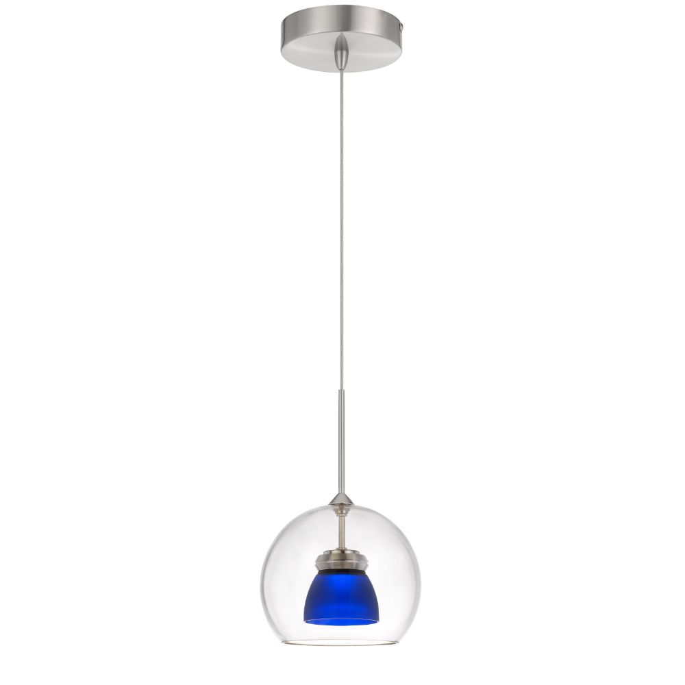 CAL Lighting UP-335-CL-BLUFR Integrated dimmable LED double glass mini pendant light. 6W, 450 lumen, 3000K in Frosted Blue