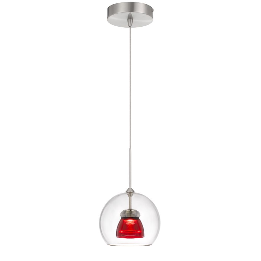 CAL Lighting UP-335-CL-REDCL Integrated dimmable LED double glass mini pendant light. 6W, 450 lumen, 3000K in Red Clear