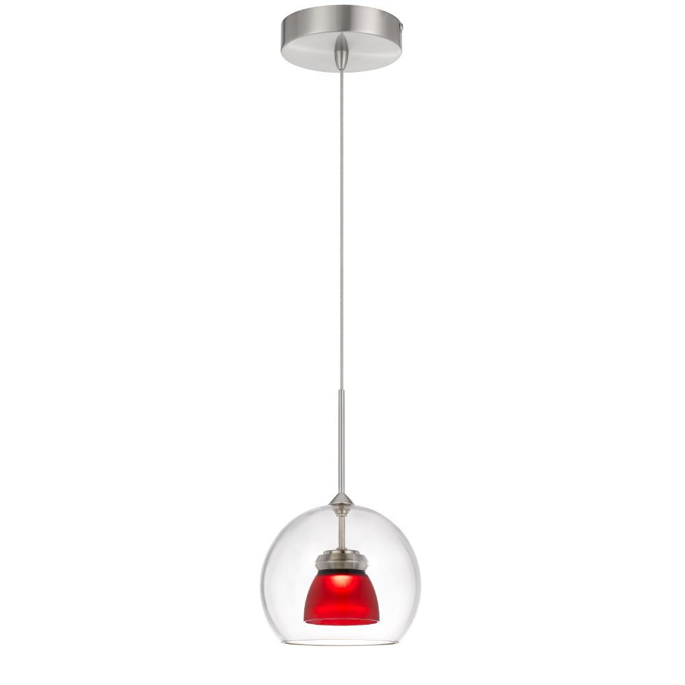 CAL Lighting UP-335-CL-REDFR Integrated dimmable LED double glass mini pendant light. 6W, 450 lumen, 3000K in Frosted Red