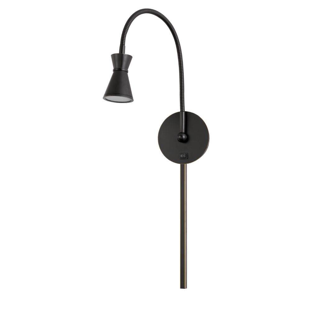 CAL Lighting WL-2928-DB Acerra integrated LED gooseneck wall lamp with on off rocker switch. 5W, 380 lumen, 3000K. 3 x 1ft wire cover are included) in Dark Bronze