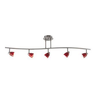 Cal Lighting SL-954-5-BSBRED Brushed Steel 5 Light Canopy Mount Orbit Light with Blood Red Shade from the Serpentine Lights Collection
