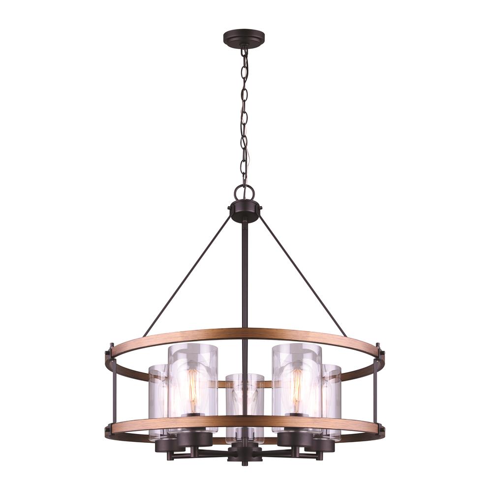 Canarm ICH740A05RBB24 Canmore, 5 Lt. Chandelier in ORB/Brushed wood