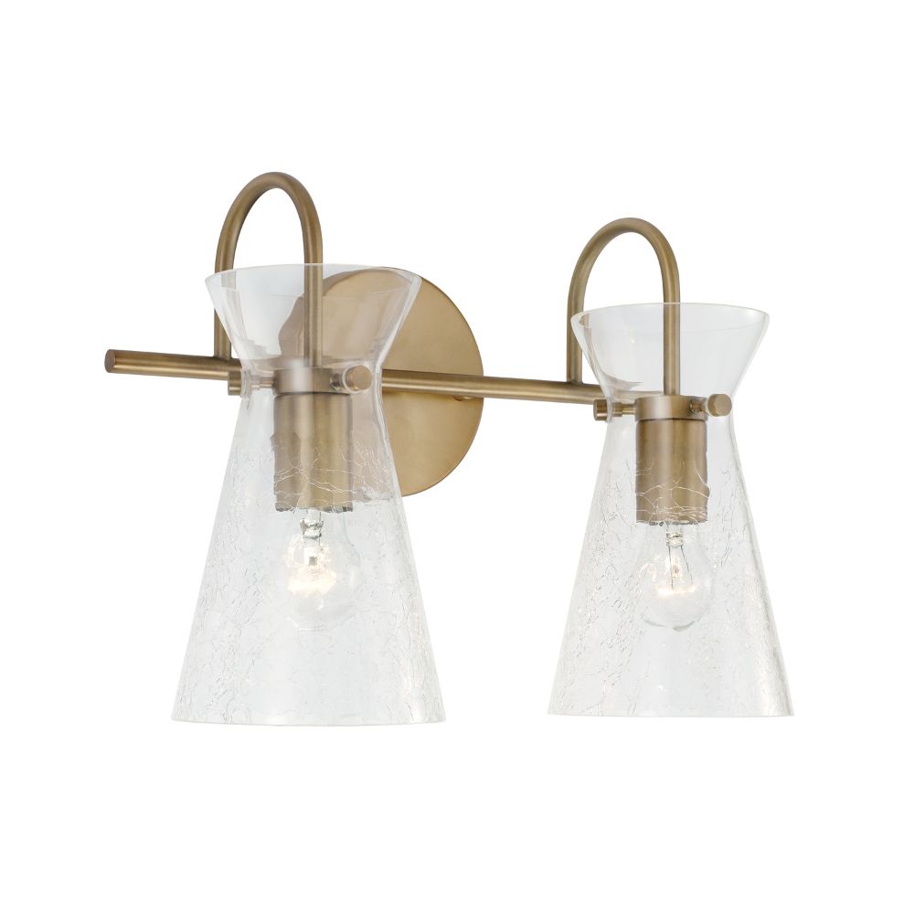 Capital Lighting 142421AD 14" W x 11" H 2-Light Vanity in Aged Brass with Clear Half-Crackle Glass