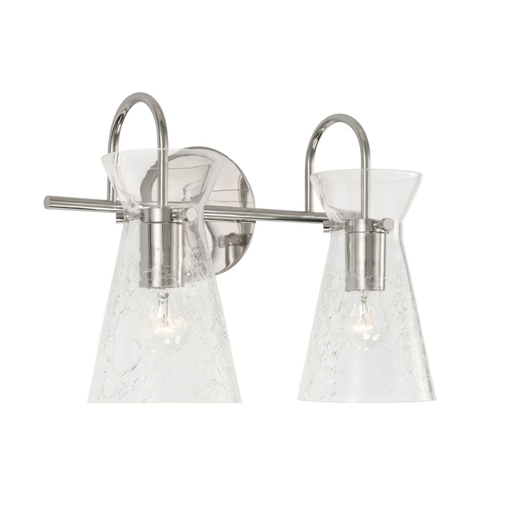 Capital Lighting 142421PN 14" W x 11" H 2-Light Vanity in Polished Nickel with Clear Half-Crackle Glass