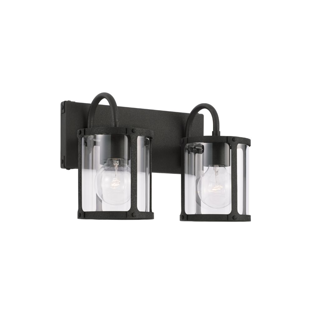 Capital Lighting 144921BI-527 15" W x 9.5" H 2-Light Vanity in Black Iron with Clear Glass