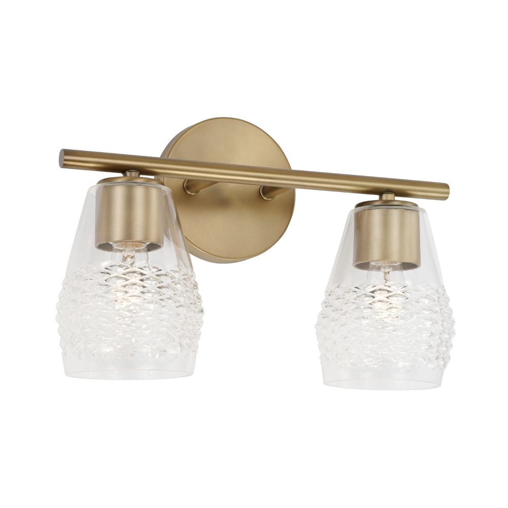 Capital Lighting 145021AD-524 14" W x 9.5" H 2-Light Vanity in Aged Brass with Diamond Embossed Glass