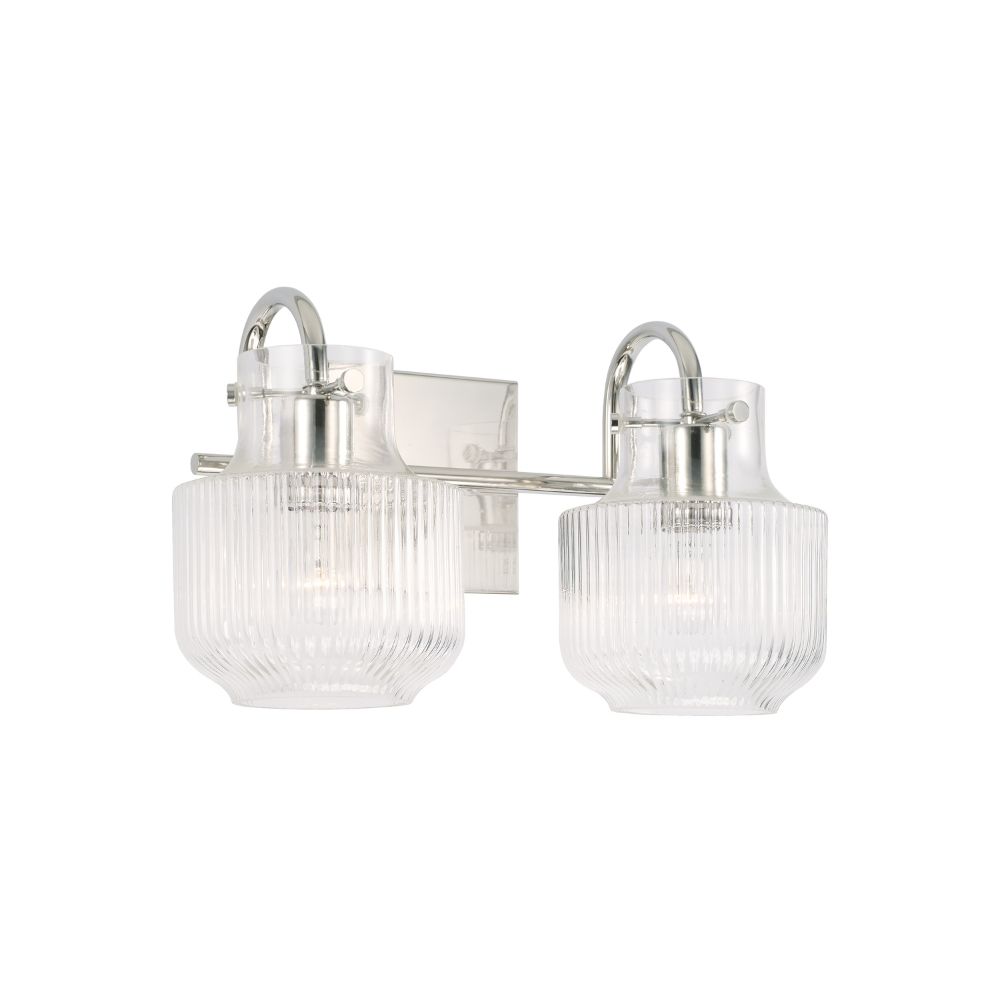 Capital Lighting 145121PN 15" W x 9" H 2-Light Vanity in Polished Nickel with Clear Fluted Glass