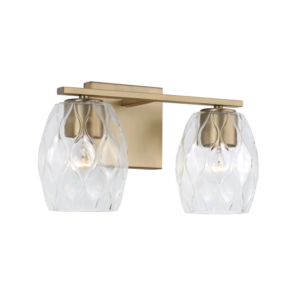 Capital Lighting 145321AD-525 14" W x 8" H 2-Light Vanity in Aged Brass with Wavy Embossed Glass