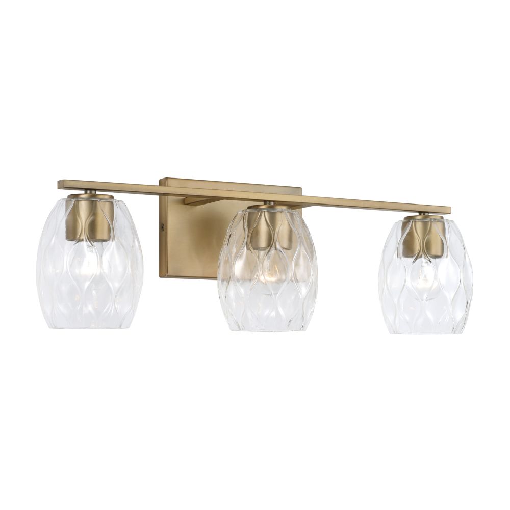 Capital Lighting 145331AD-525 24" W x 8" H 3-Light Vanity in Aged Brass with Wavy Embossed Glass