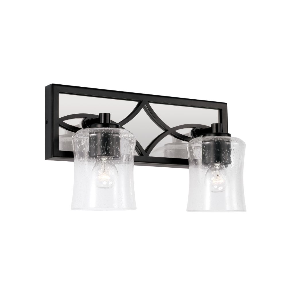 Capital Lighting 145721MB-505 15" W x 9" H 2-Light Vanity in Matte Black with Clear Seeded Glass and Mirrored Backplate